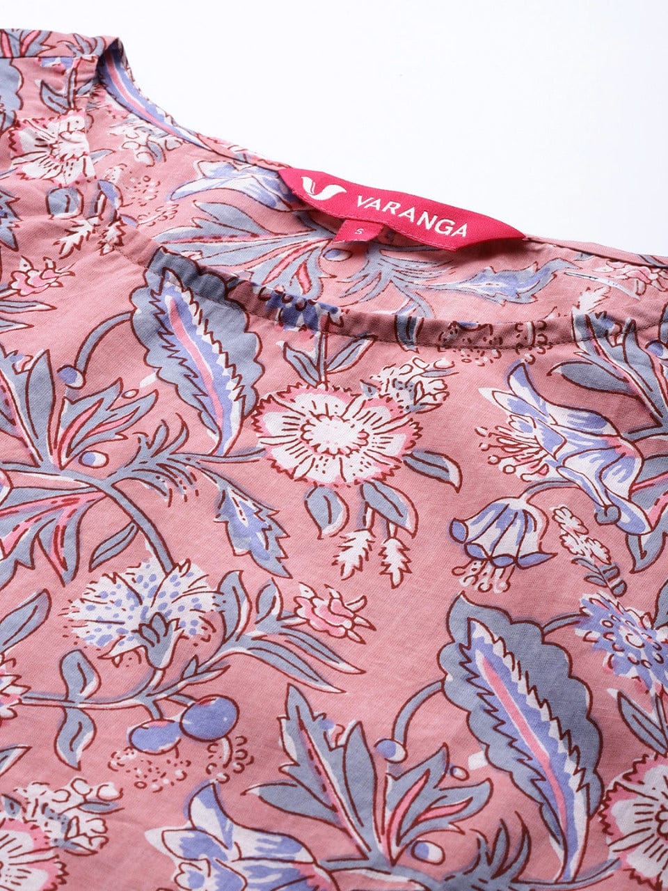 Women's Pink & Blue Floral Print Cotton Top