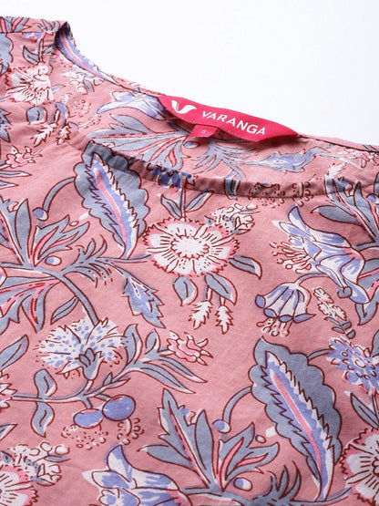 Women's Pink & Blue Floral Print Cotton Top