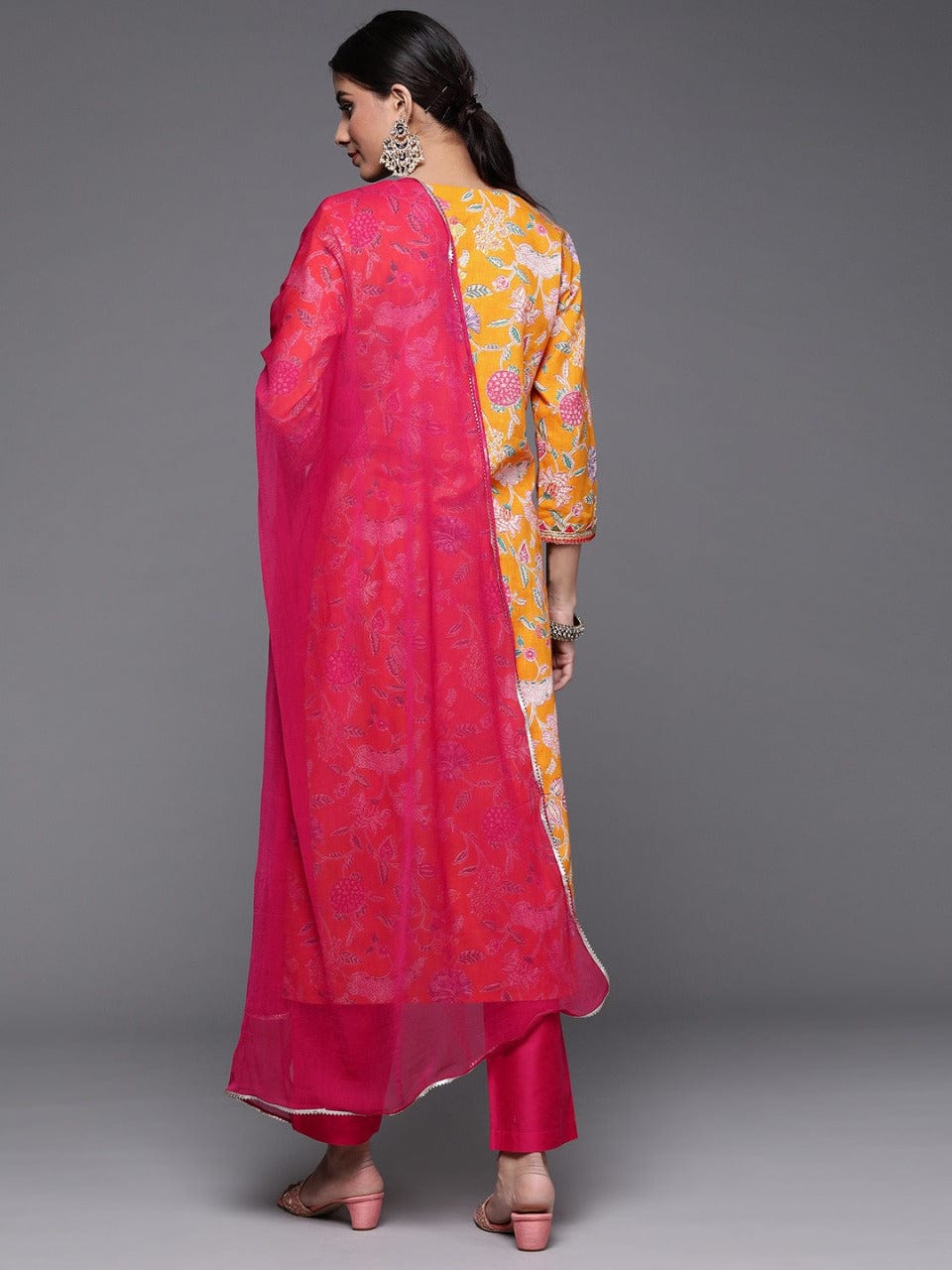 Women's Mustard Yellow Ethnic Motifs Printed Kurta with Trousers & Dupatta