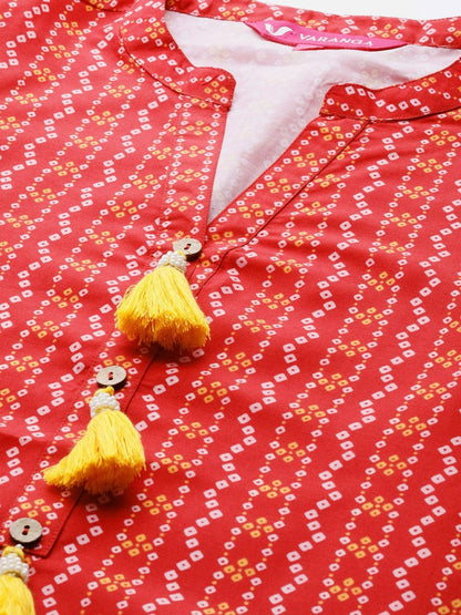 Women's Red Bandhani Printed Kurta
