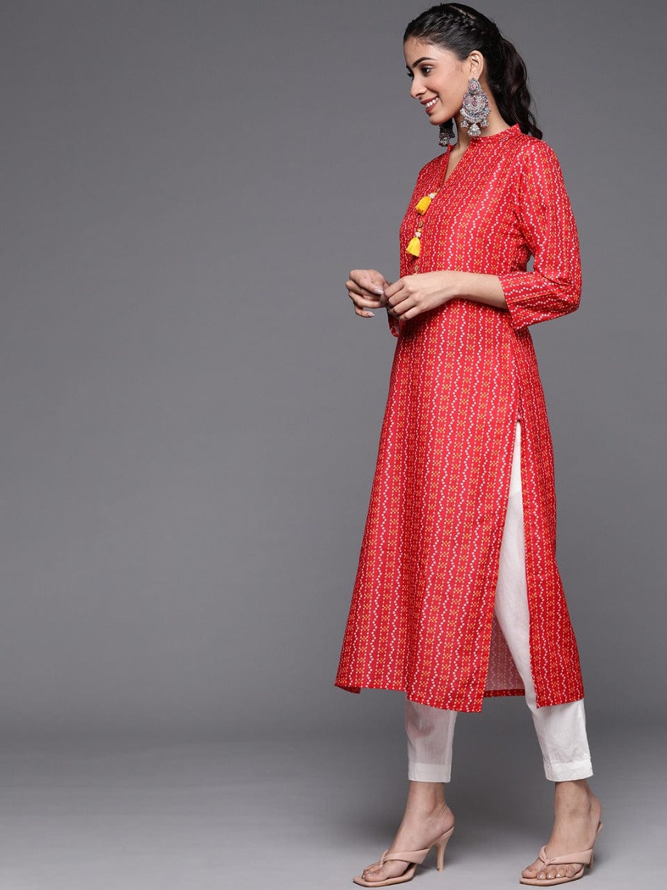 Women's Red Bandhani Printed Kurta