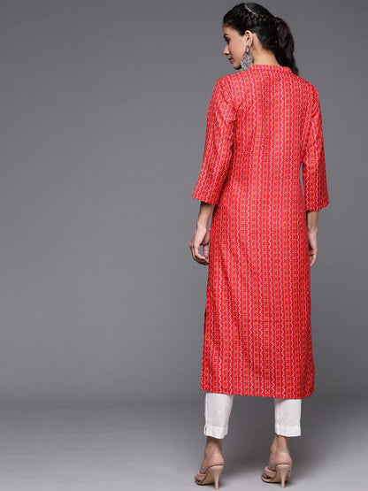 Women's Red Bandhani Printed Kurta