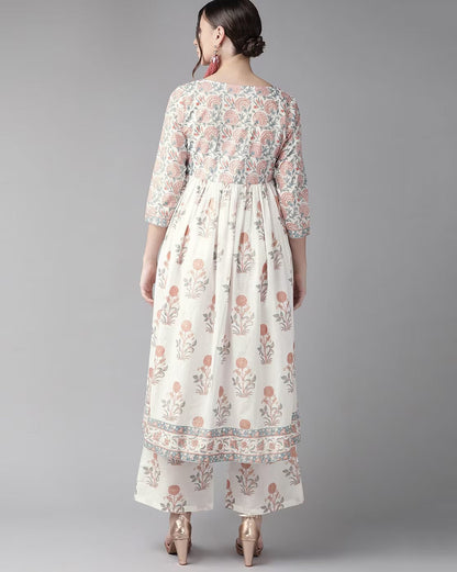 Women's White Floral Print Kurta Set