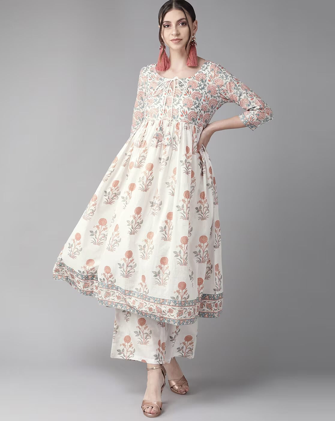 Women's White Floral Print Kurta Set