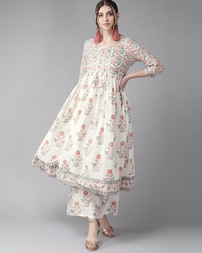 Women's White Floral Print Kurta Set
