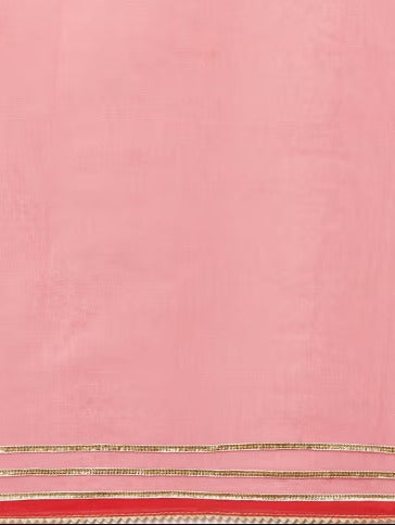 Women's Peach Hand Dyed Lace Work Organza Saree