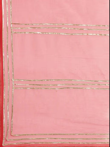 Women's Peach Hand Dyed Lace Work Organza Saree