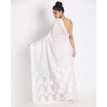 Women's White Cotton Silk Jamdani Saree