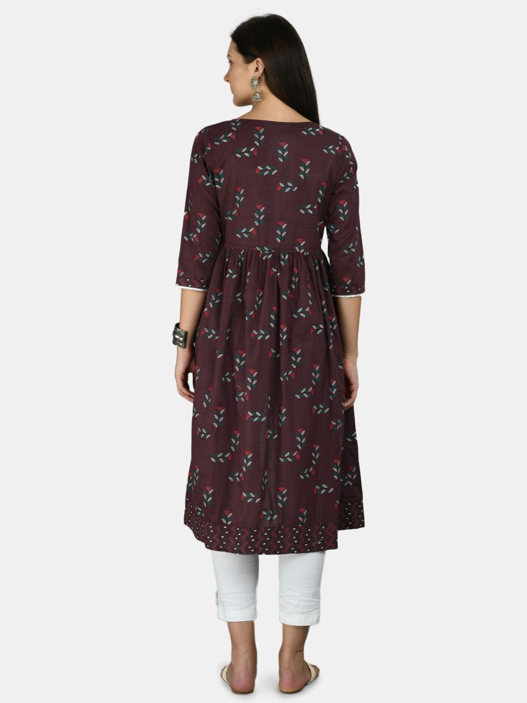 Women's Black Cotton Printed 3/4 Sleeve Round Neck Casual Shrug