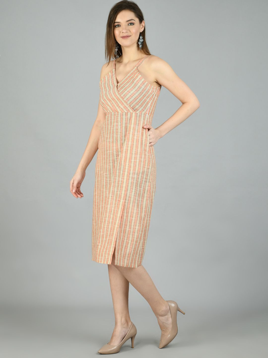 Women's Multi Cotton Solid Sleeveless V Neck Casual Dress