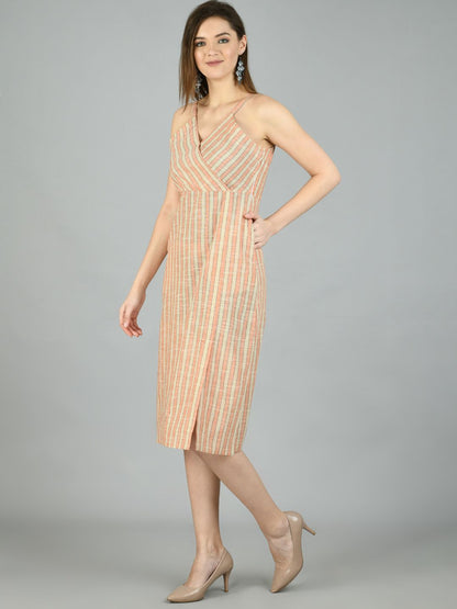 Women's Multi Cotton Solid Sleeveless V Neck Casual Dress