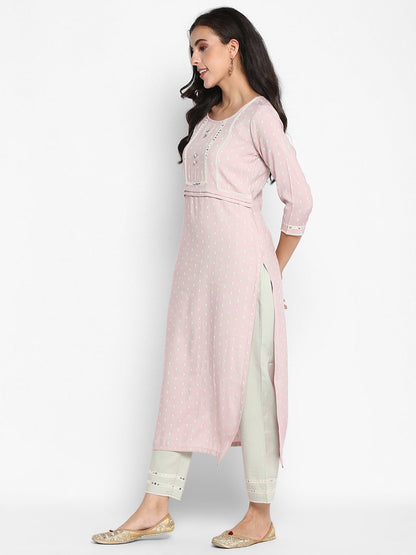 Women's Elichi Color Viscose Blend Floral Straight Self Design Kurta Pant Set