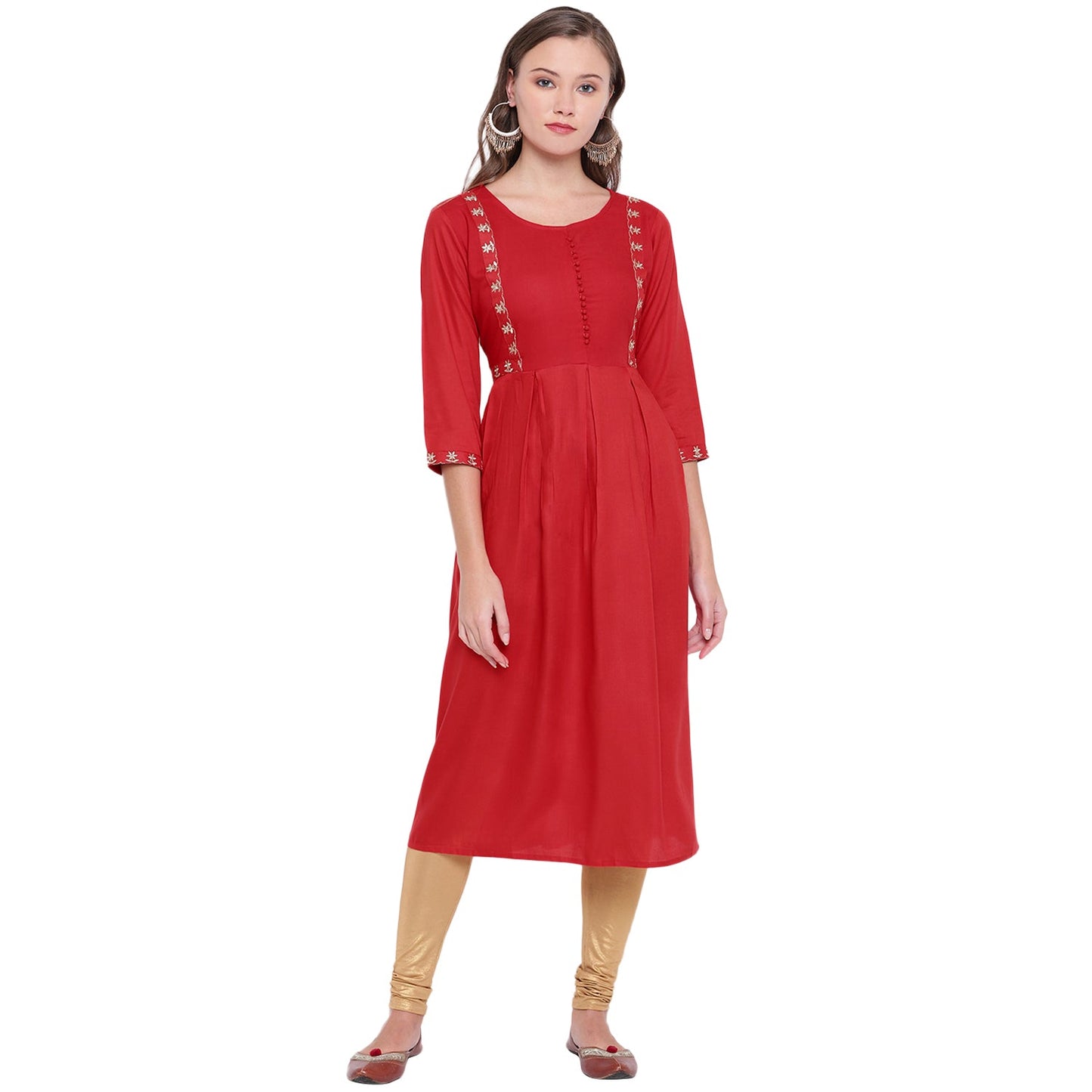 Women's Red Anarkali Rayon Kurta By Vbu