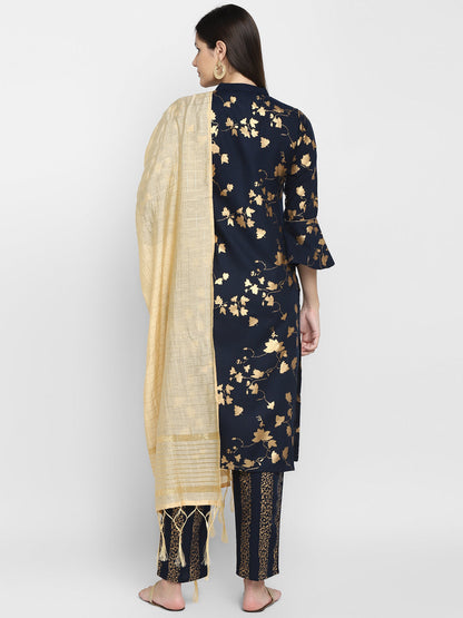 Women's Cotton Blend Kurta And Pant With Dupatta Set