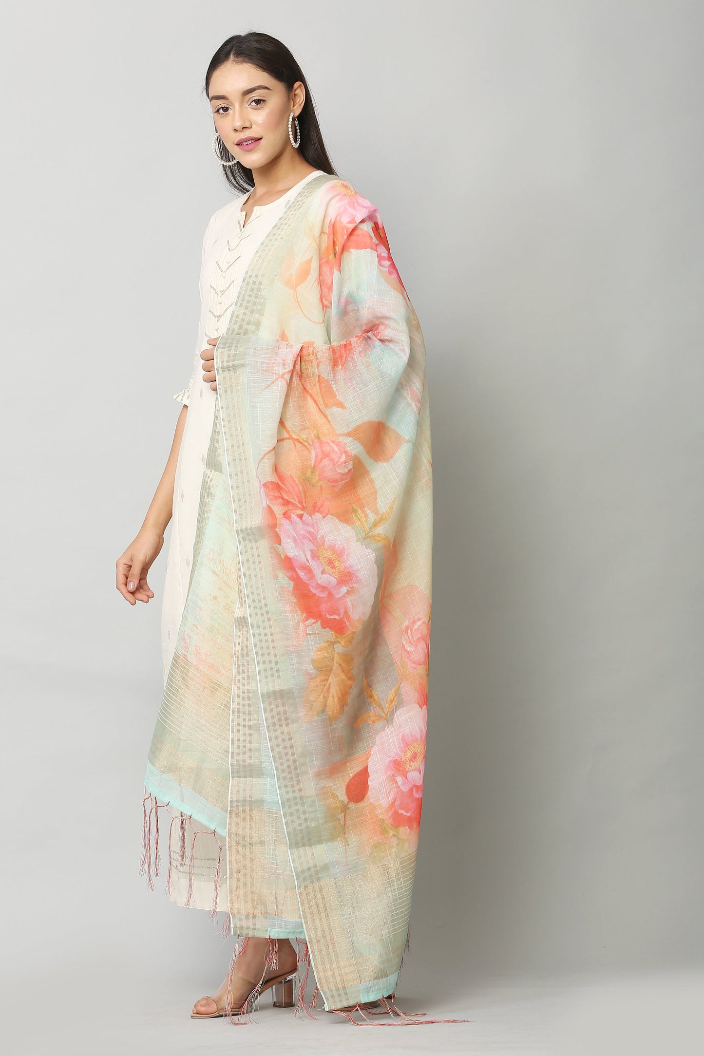 Women's Sea Green Color polyster Blend Digital Printed Dupatta