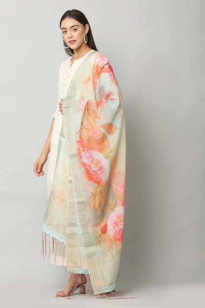 Women's Sea Green Color polyster Blend Digital Printed Dupatta