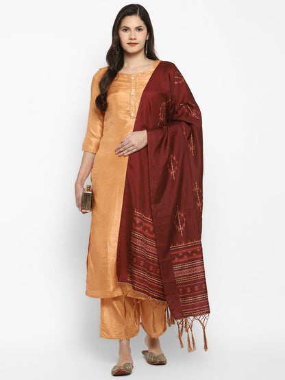Women's Orange Color Silk Blend Straight Kurta Palazzo With Dupatta
