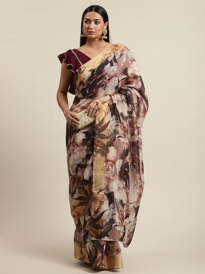 Women's Multi Color Chanderi Digital Print Floral Saree