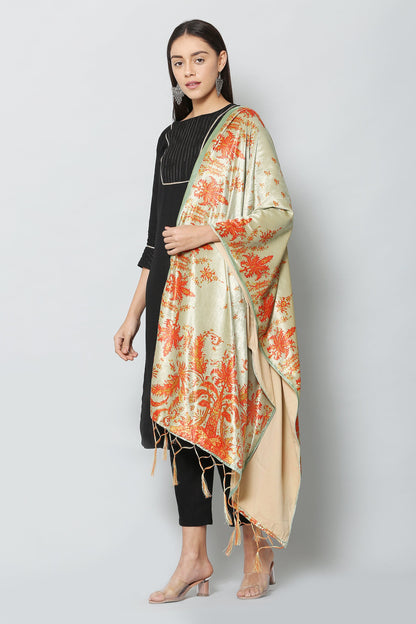 Women's Orange Color Polyster Velvet  Digital Printed Dupatta