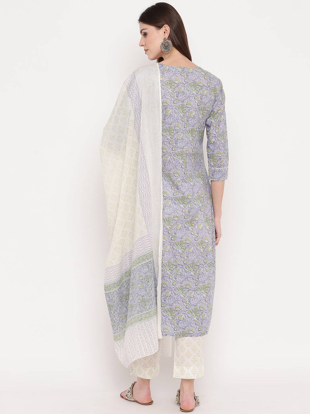 Women's Purple Printed Kurta With Palazzo & Dupatta Set By Vbuyz (S