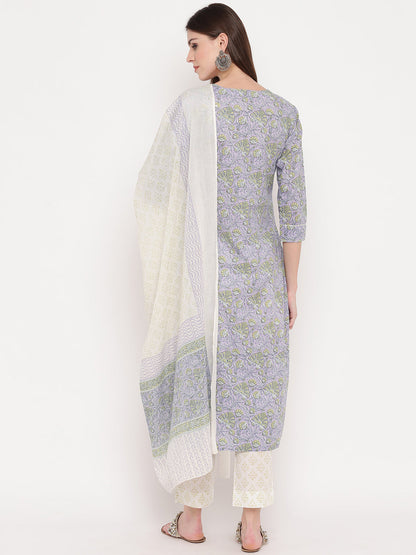 Women's Purple Printed Kurta With Palazzo & Dupatta Set By Vbuyz (S