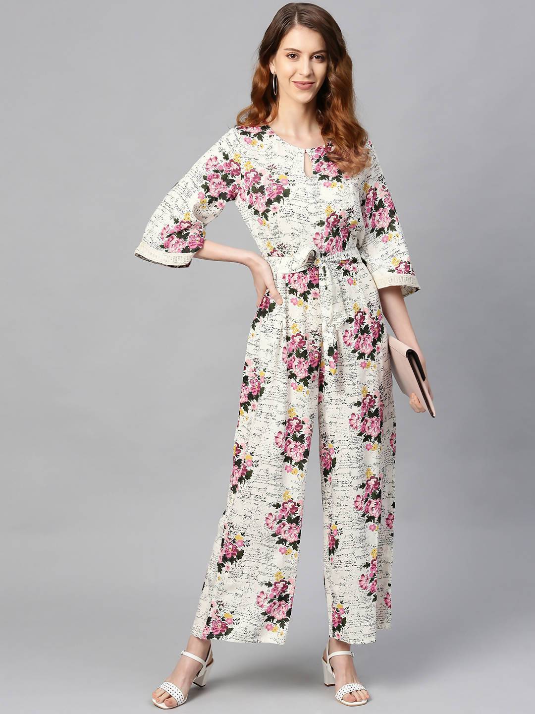 Women's Offwhite Rayon Slub Printed Ethnic Jumpsuit