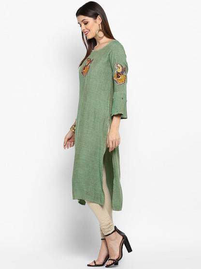 Women's Parrot Green Rayon Kurta By Vbu