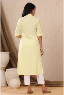 Women's Yellow Cotton Flex Solid A-Line Kurta