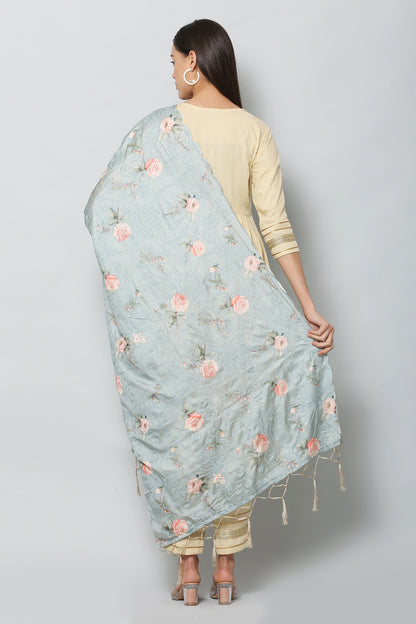 Women's Green Color Art Silk Embroidery and Digital Printed Dupatta