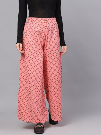 Women's Pink Geometric Print Relaxed Fit Palazzo