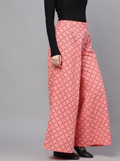 Women's Pink Geometric Print Relaxed Fit Palazzo