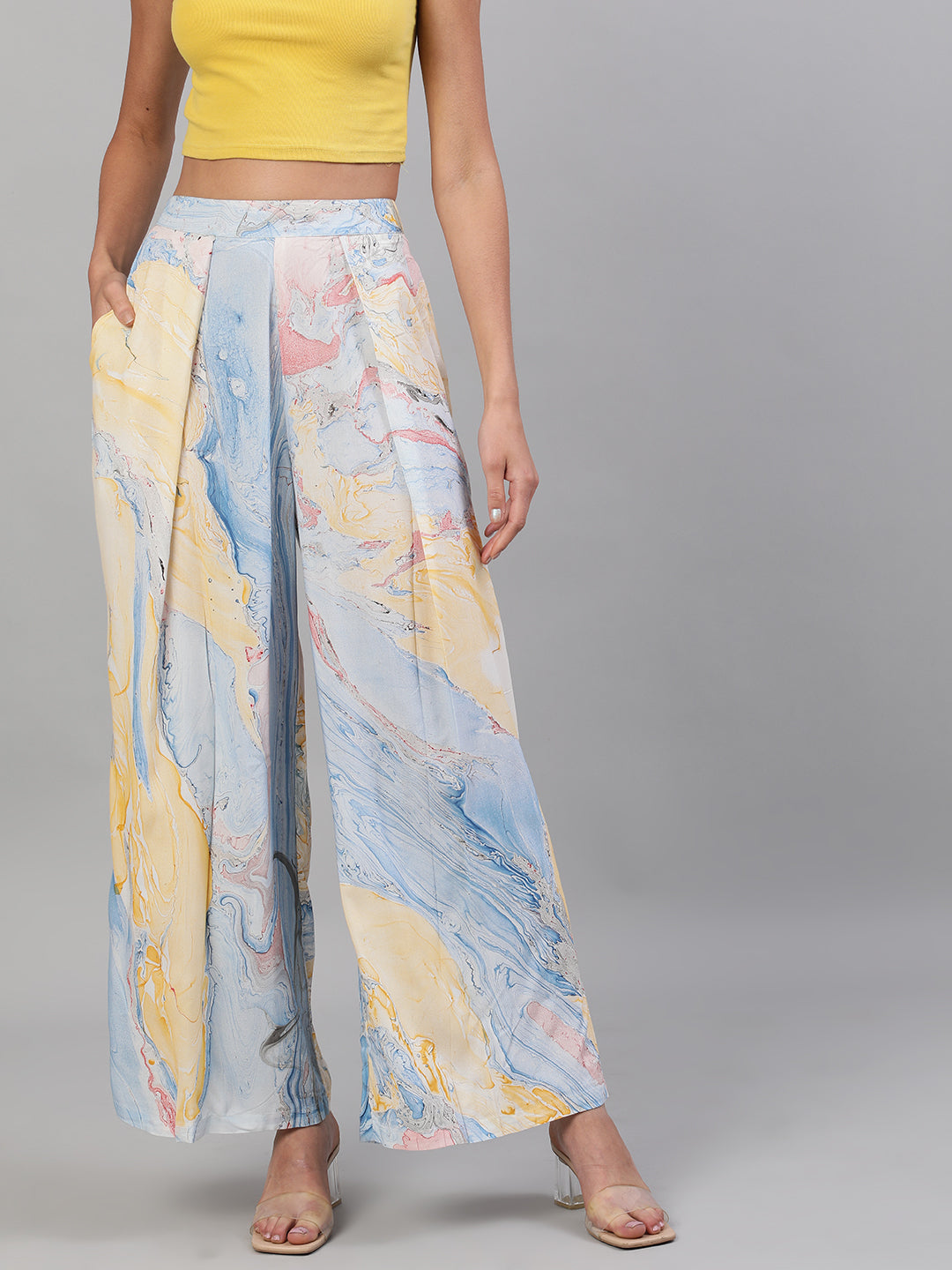 Women's Blue Abstract Print Relaxed Fit Palazzo