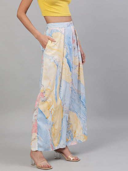 Women's Blue Abstract Print Relaxed Fit Palazzo