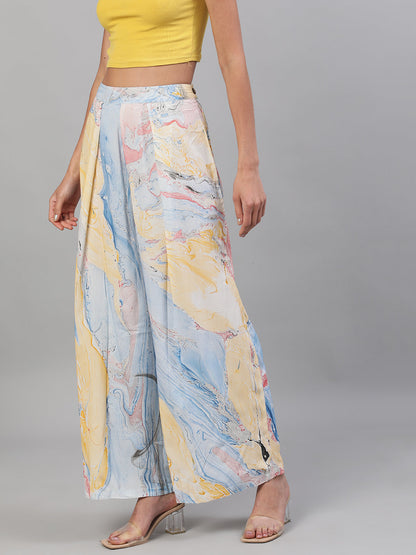 Women's Blue Abstract Print Relaxed Fit Palazzo