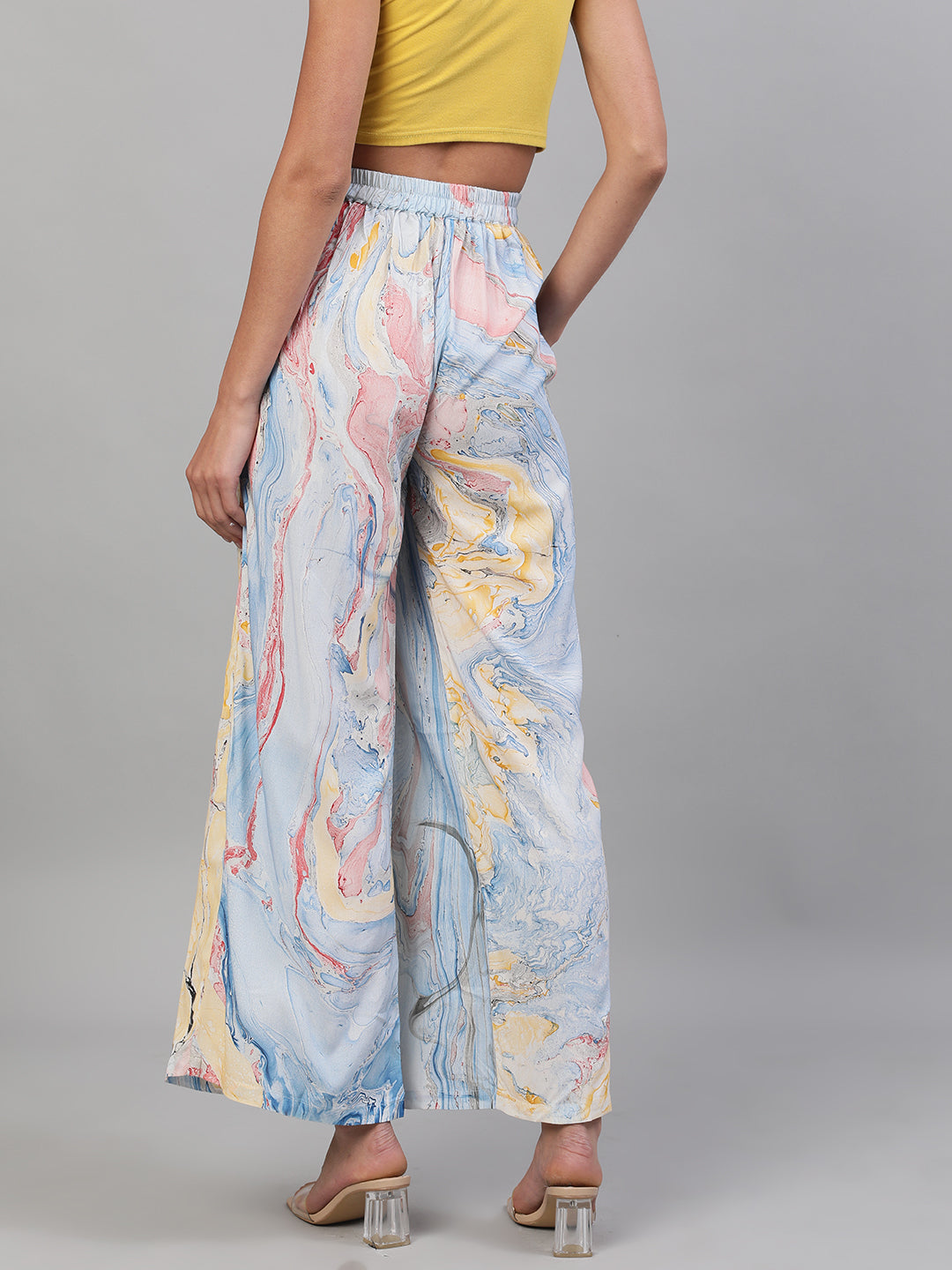 Women's Blue Abstract Print Relaxed Fit Palazzo