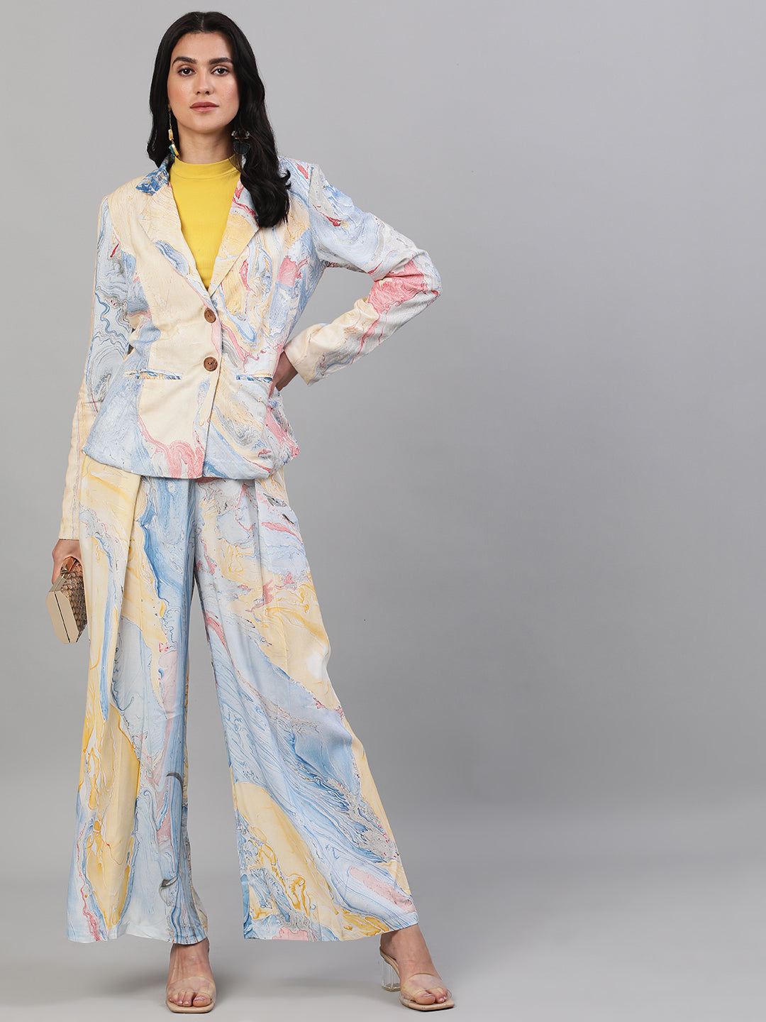 Women's Blue Abstract Print Relaxed Fit Palazzo