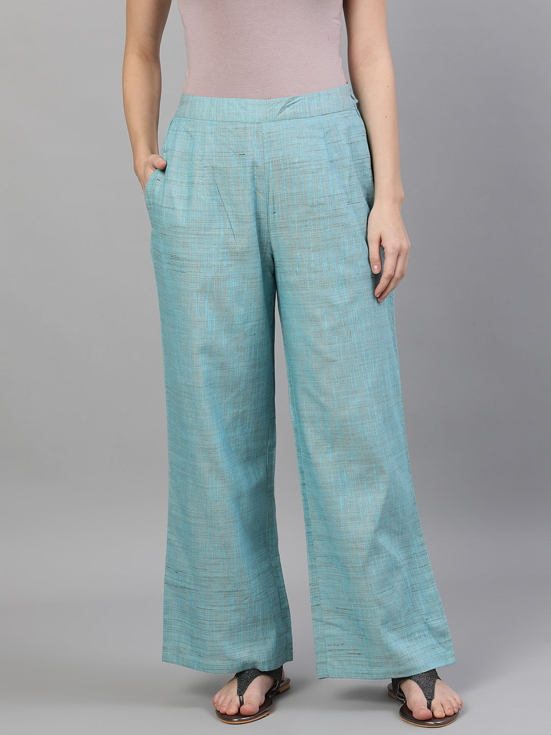 Women's Blue Textured Relaxed Fit Palazzo