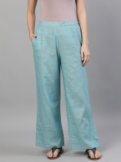 Women's Blue Textured Relaxed Fit Palazzo
