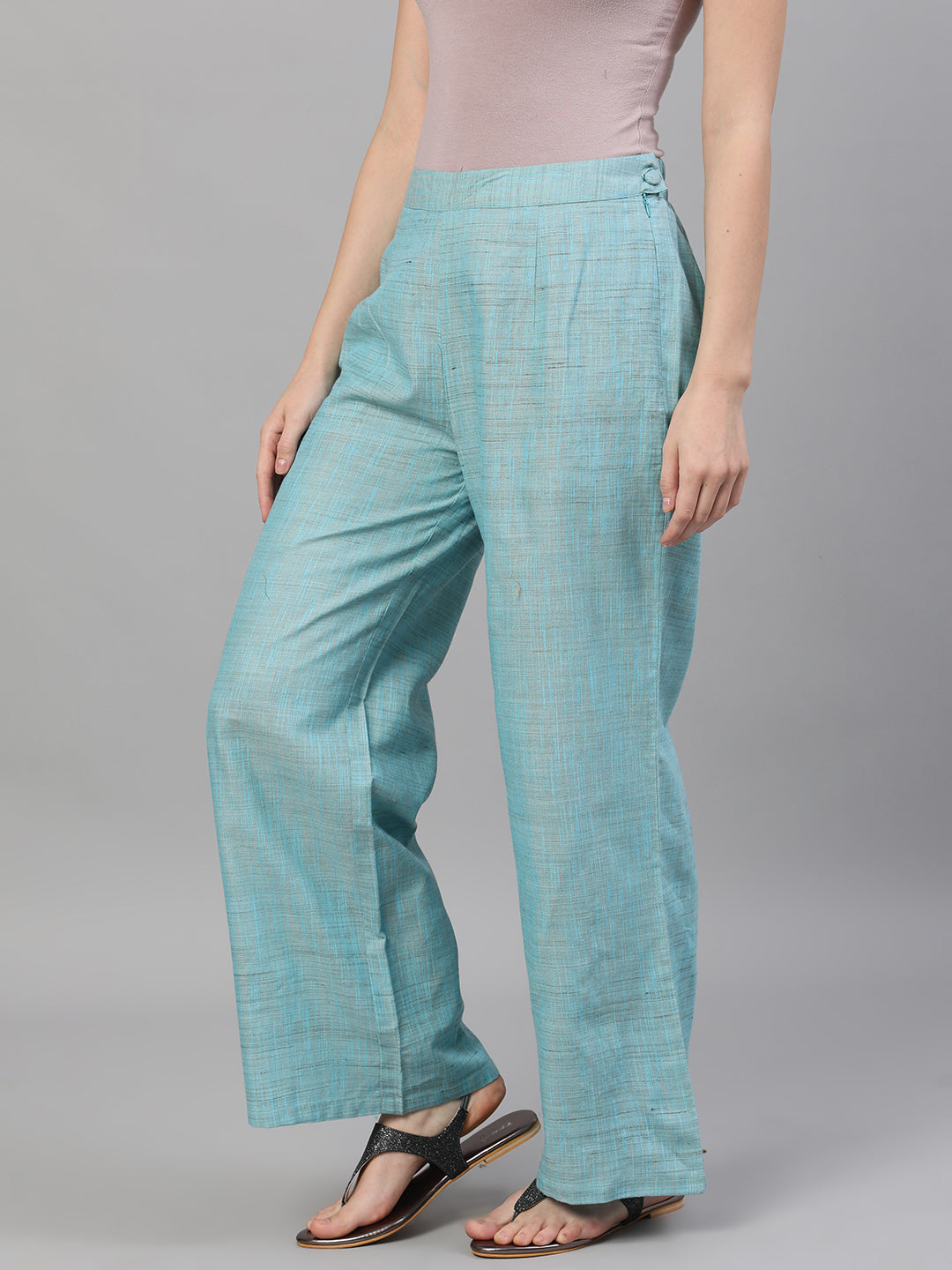 Women's Blue Textured Relaxed Fit Palazzo