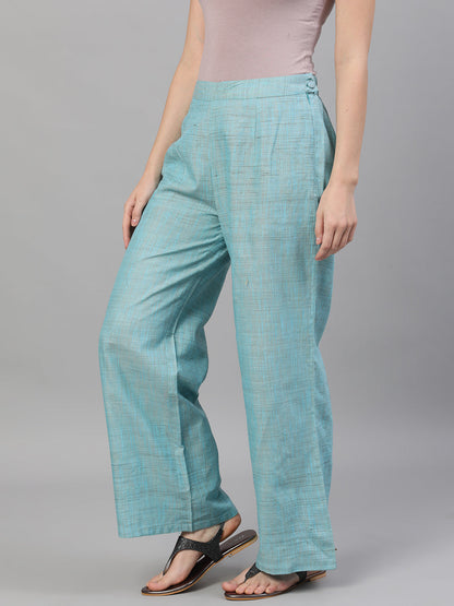 Women's Blue Textured Relaxed Fit Palazzo