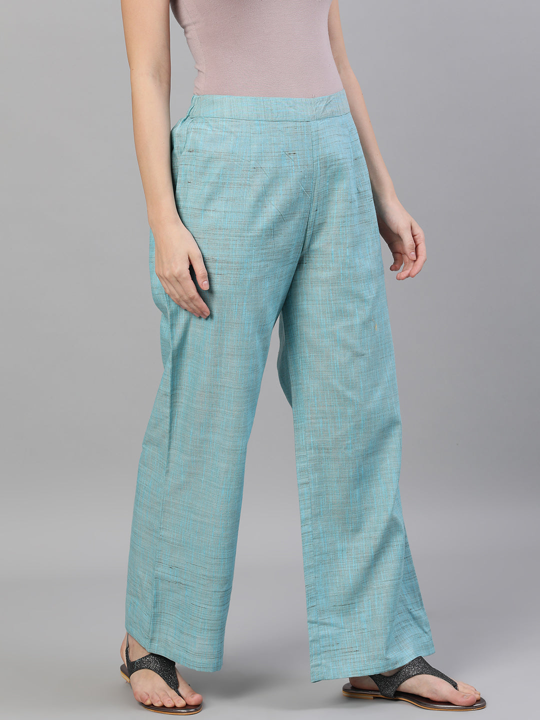 Women's Blue Textured Relaxed Fit Palazzo