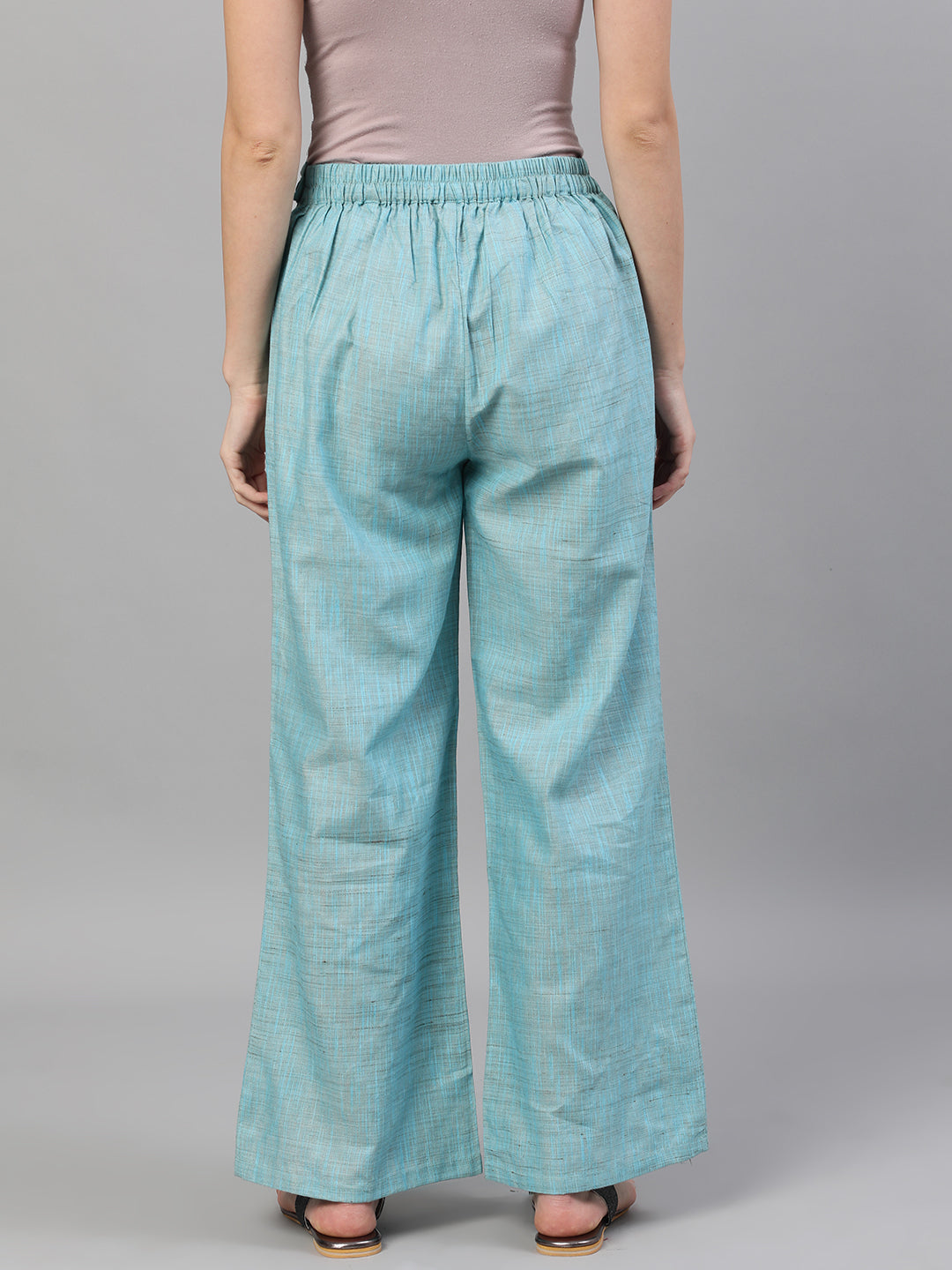 Women's Blue Textured Relaxed Fit Palazzo