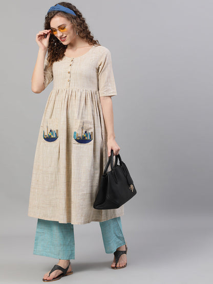 Women's Blue Textured Relaxed Fit Palazzo
