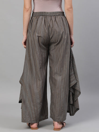 Women's Grey Relaxed Fit Palazzos With Striped Detail