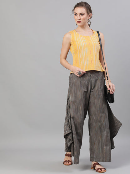Women's Grey Relaxed Fit Palazzos With Striped Detail