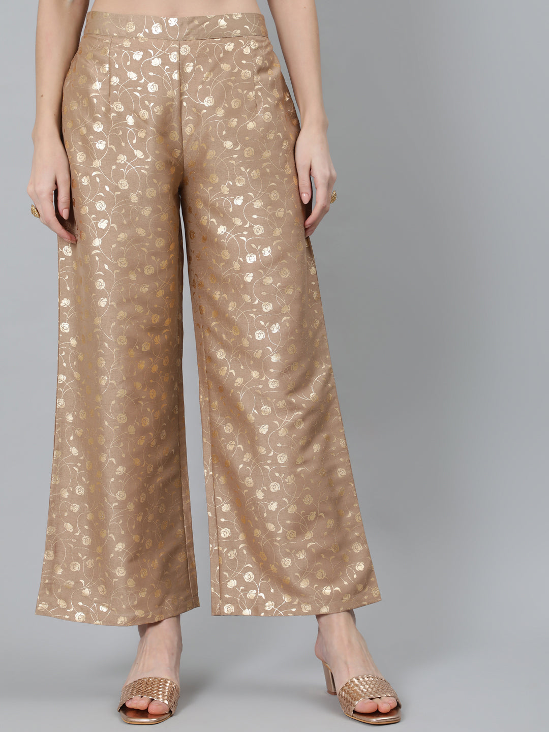 Women's Beige Floral Printed Palazzo