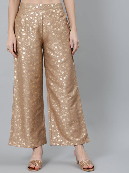 Women's Beige Floral Printed Palazzo