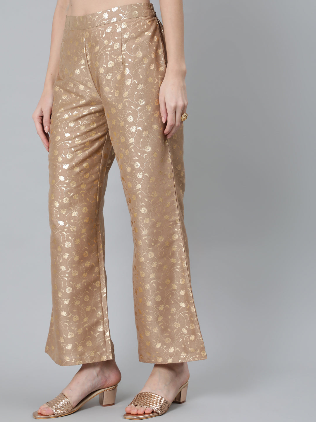 Women's Beige Floral Printed Palazzo