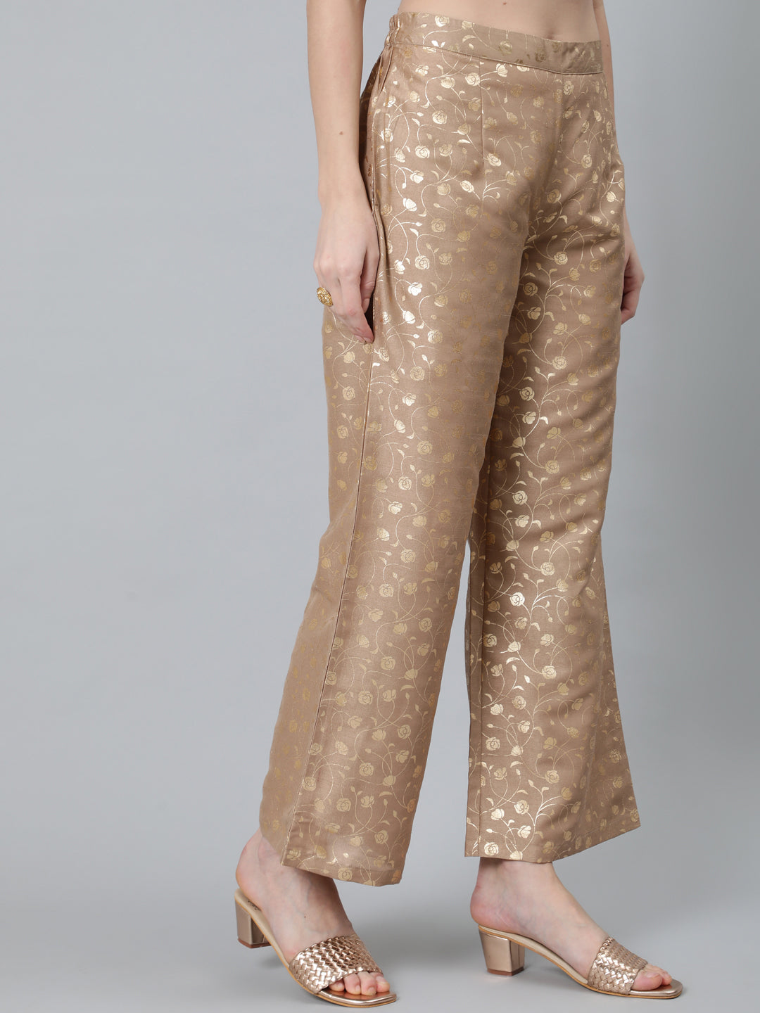 Women's Beige Floral Printed Palazzo