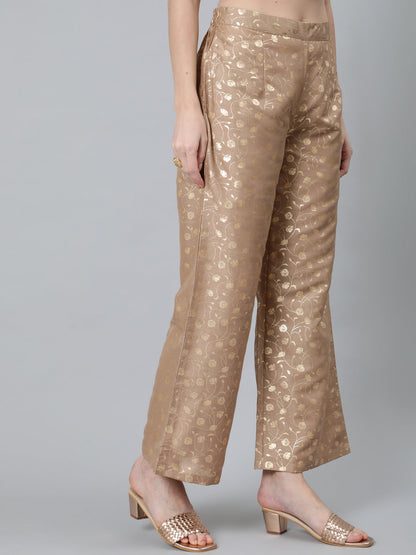 Women's Beige Floral Printed Palazzo